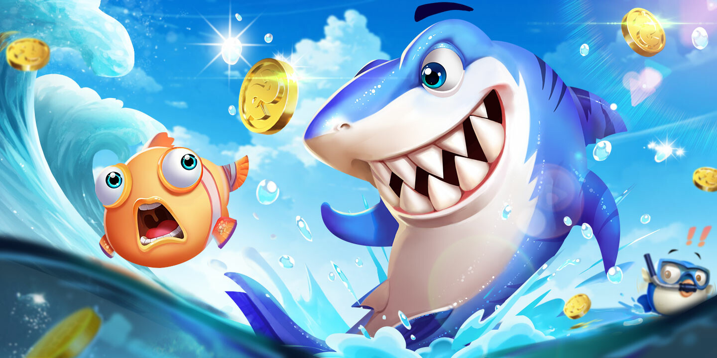 หน้าจอเกมยิงปลาพร้อมเป้าหมายในเกมอาร์เคด